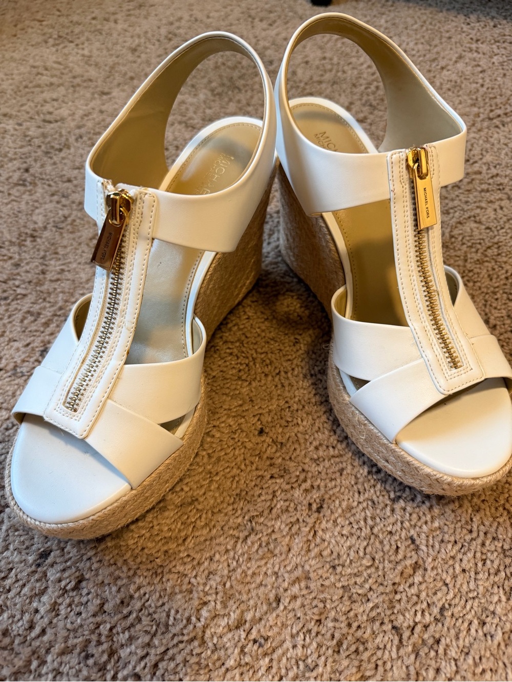 MICHAEL Michael Kors White Espadrille Wedge Sandals - Size 8.5